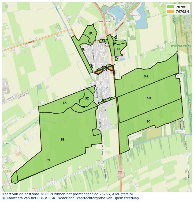 Afbeelding van het postcodegebied 7676 SN op de kaart.