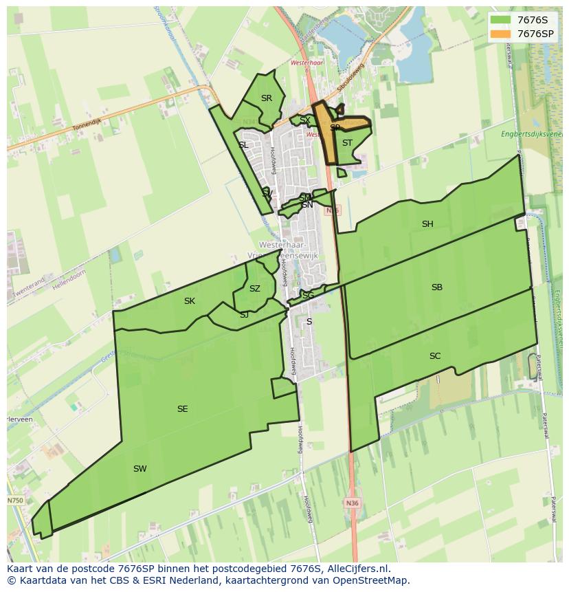 Afbeelding van het postcodegebied 7676 SP op de kaart.