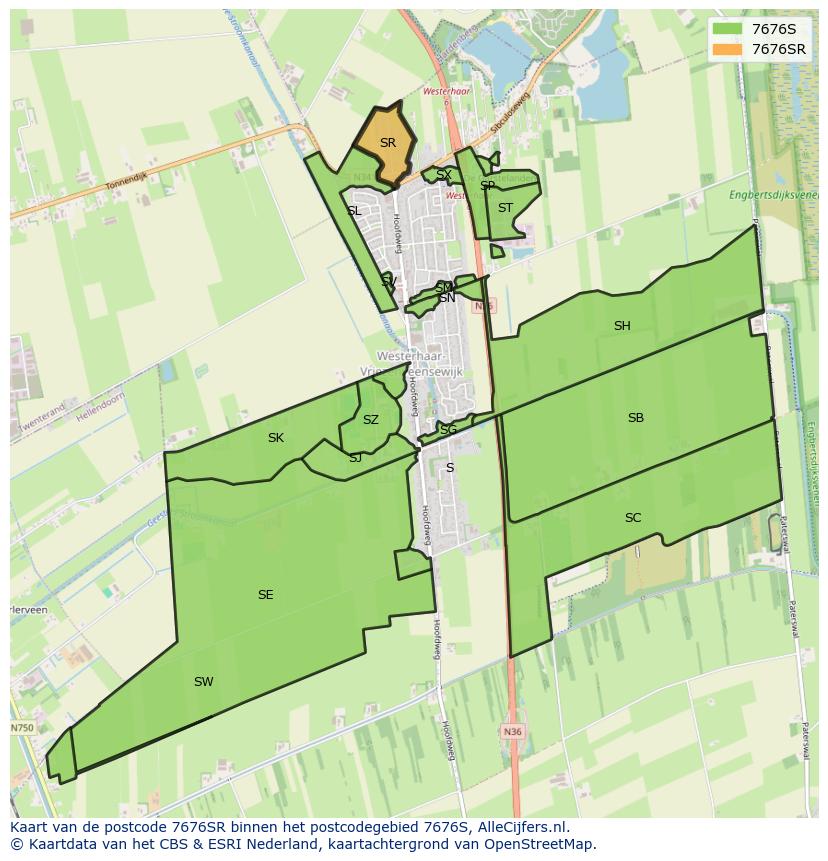 Afbeelding van het postcodegebied 7676 SR op de kaart.