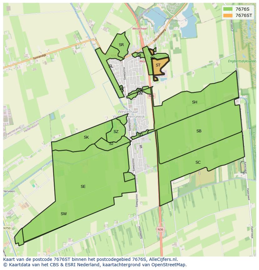Afbeelding van het postcodegebied 7676 ST op de kaart.