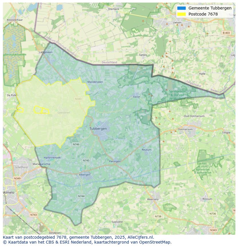 Afbeelding van het postcodegebied 7678 op de kaart.