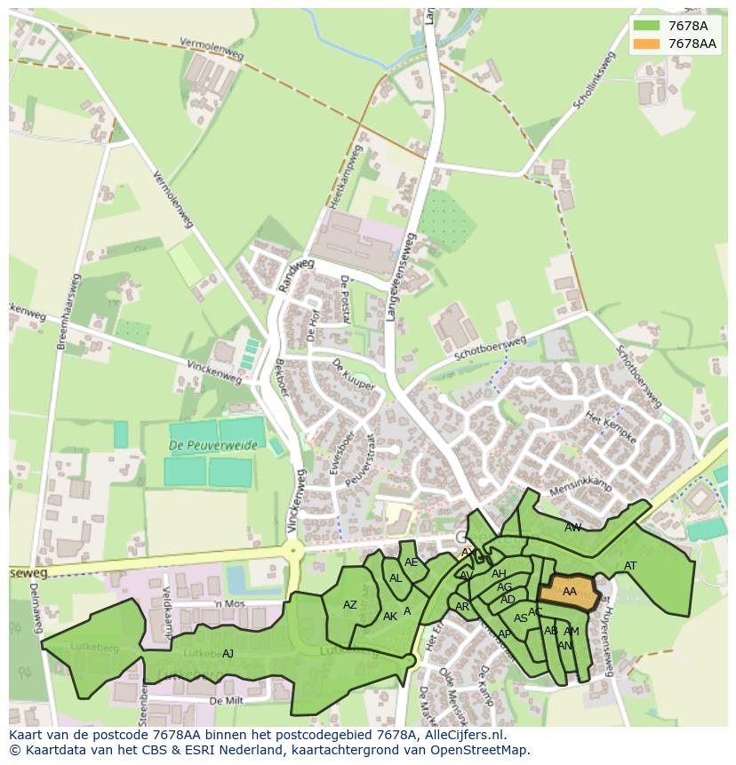 Afbeelding van het postcodegebied 7678 AA op de kaart.