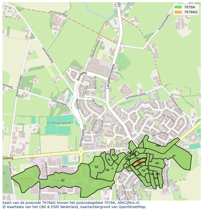 Afbeelding van het postcodegebied 7678 AG op de kaart.