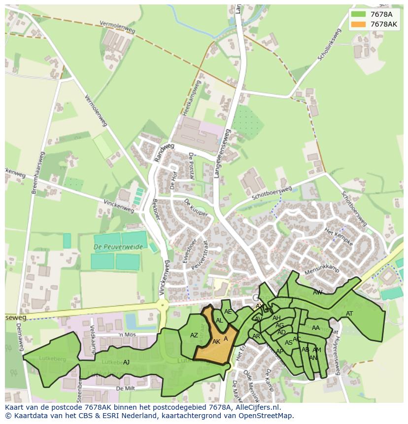 Afbeelding van het postcodegebied 7678 AK op de kaart.