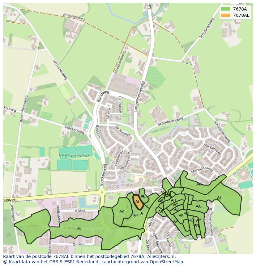 Afbeelding van het postcodegebied 7678 AL op de kaart.