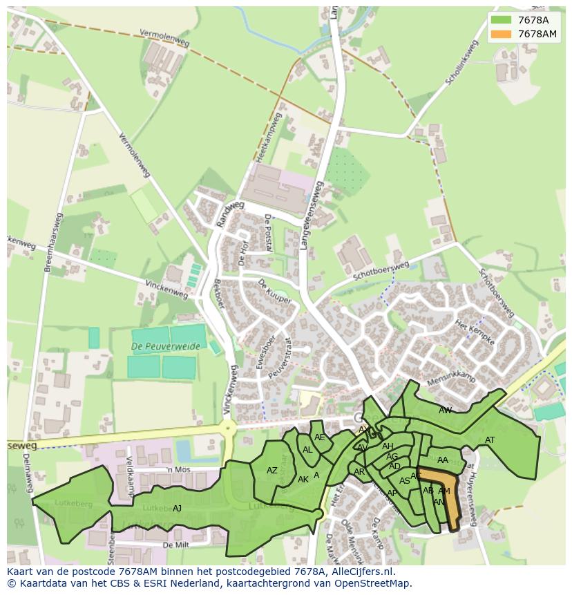 Afbeelding van het postcodegebied 7678 AM op de kaart.