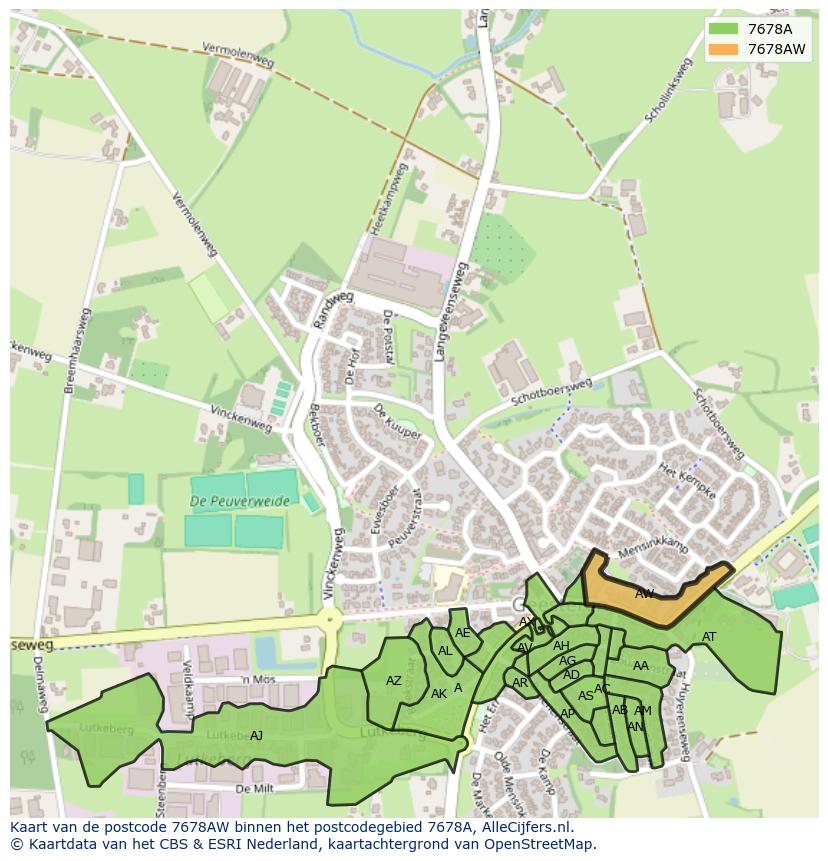 Afbeelding van het postcodegebied 7678 AW op de kaart.
