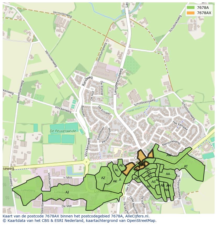 Afbeelding van het postcodegebied 7678 AX op de kaart.