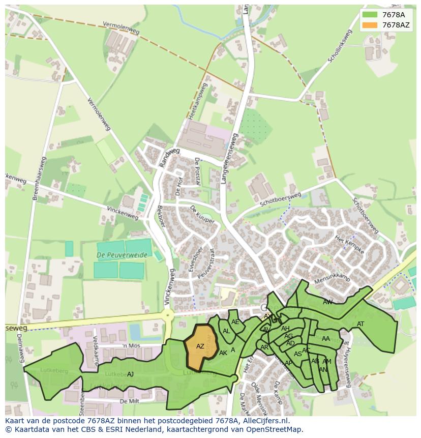 Afbeelding van het postcodegebied 7678 AZ op de kaart.