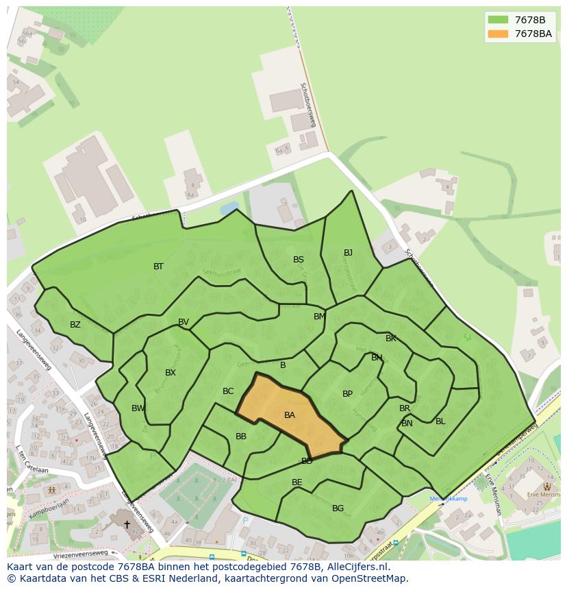 Afbeelding van het postcodegebied 7678 BA op de kaart.