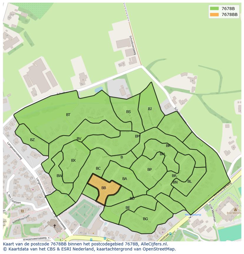 Afbeelding van het postcodegebied 7678 BB op de kaart.