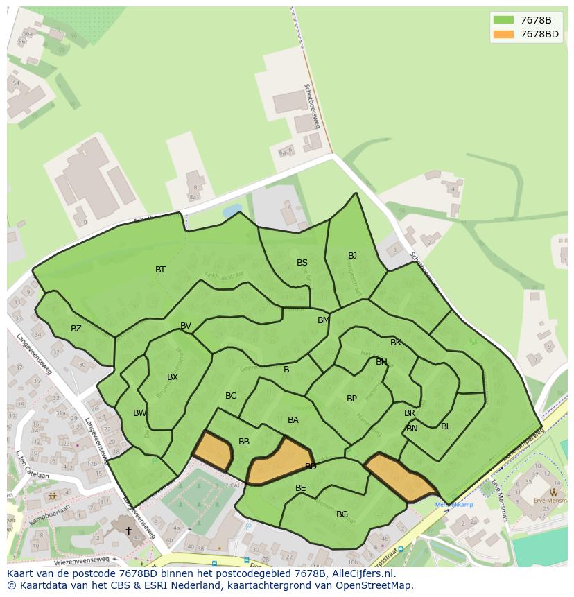 Afbeelding van het postcodegebied 7678 BD op de kaart.