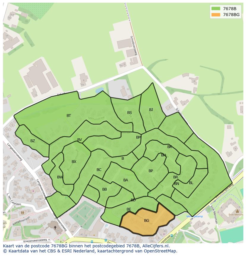 Afbeelding van het postcodegebied 7678 BG op de kaart.