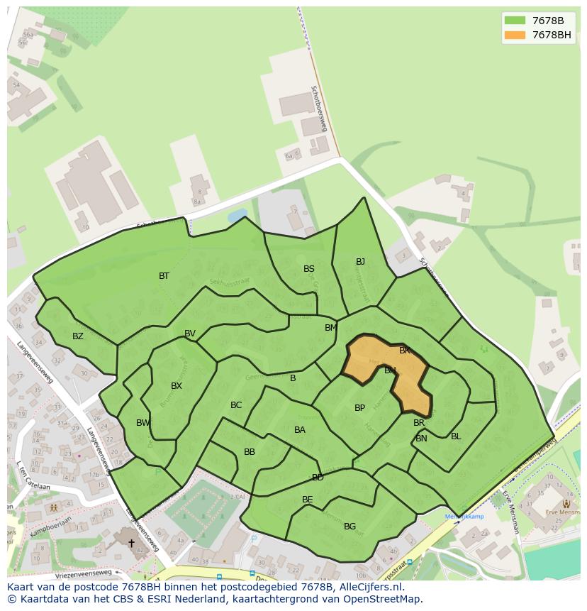 Afbeelding van het postcodegebied 7678 BH op de kaart.