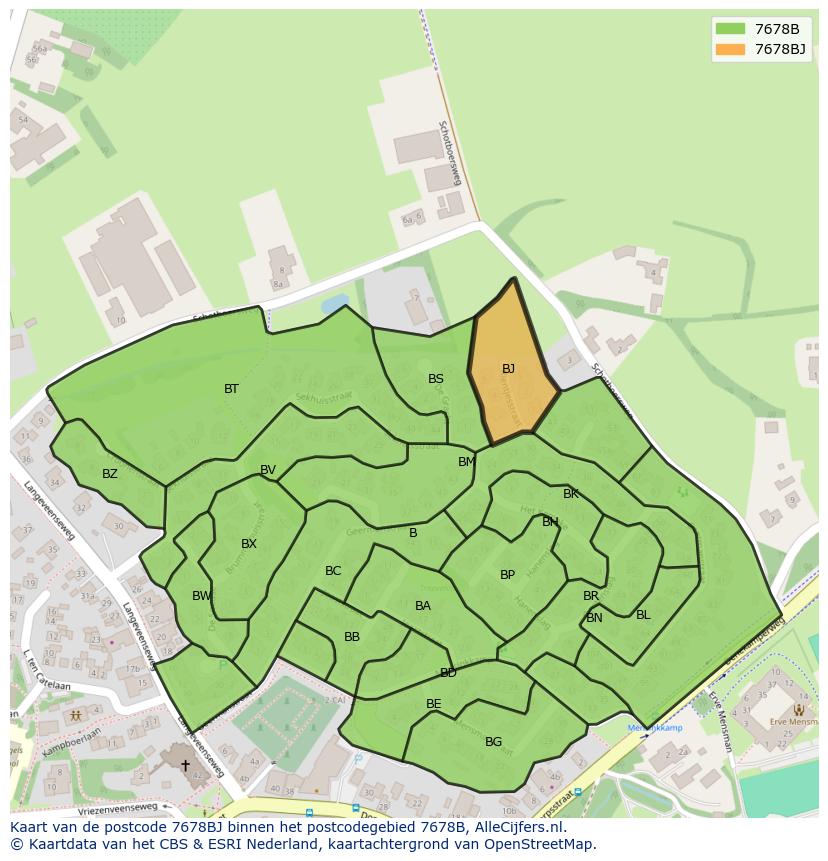 Afbeelding van het postcodegebied 7678 BJ op de kaart.