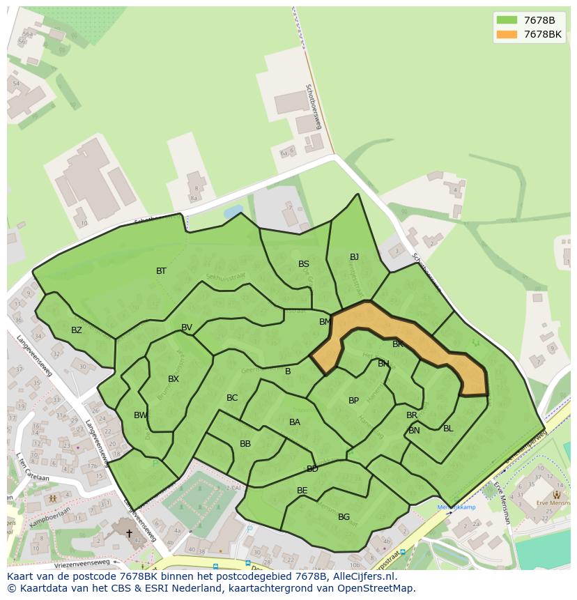 Afbeelding van het postcodegebied 7678 BK op de kaart.
