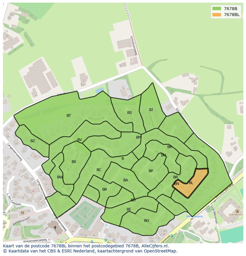 Afbeelding van het postcodegebied 7678 BL op de kaart.