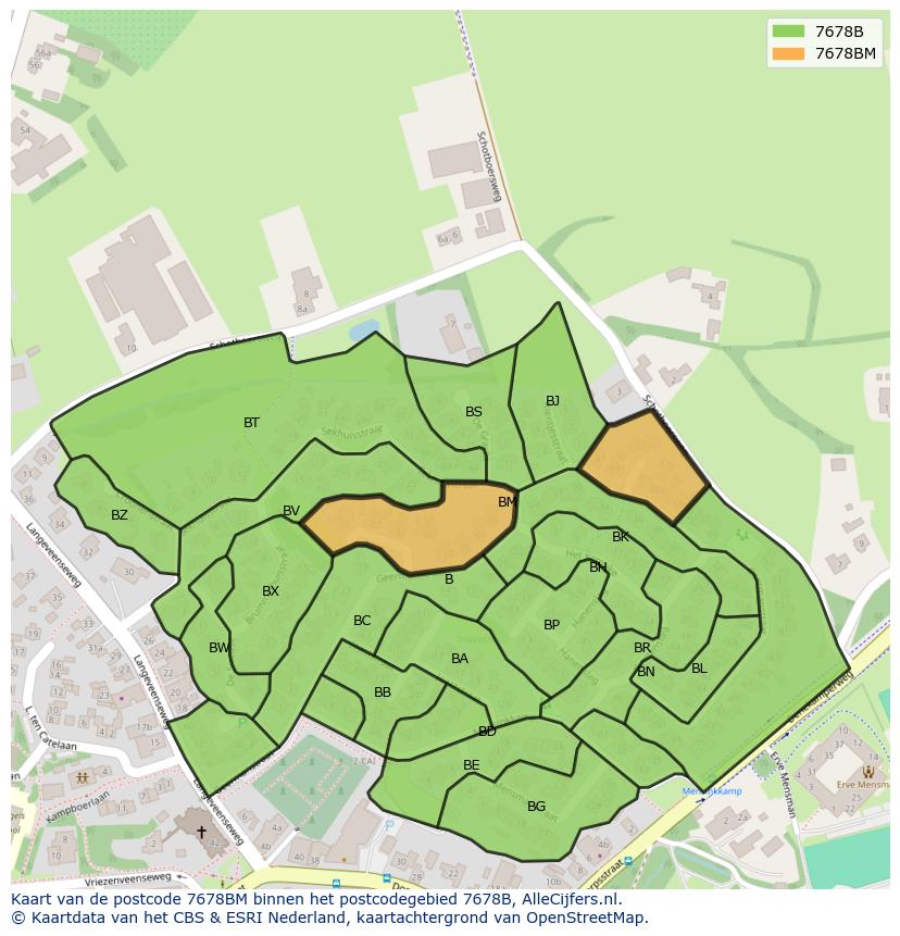 Afbeelding van het postcodegebied 7678 BM op de kaart.