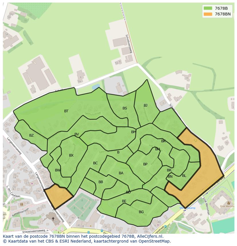 Afbeelding van het postcodegebied 7678 BN op de kaart.