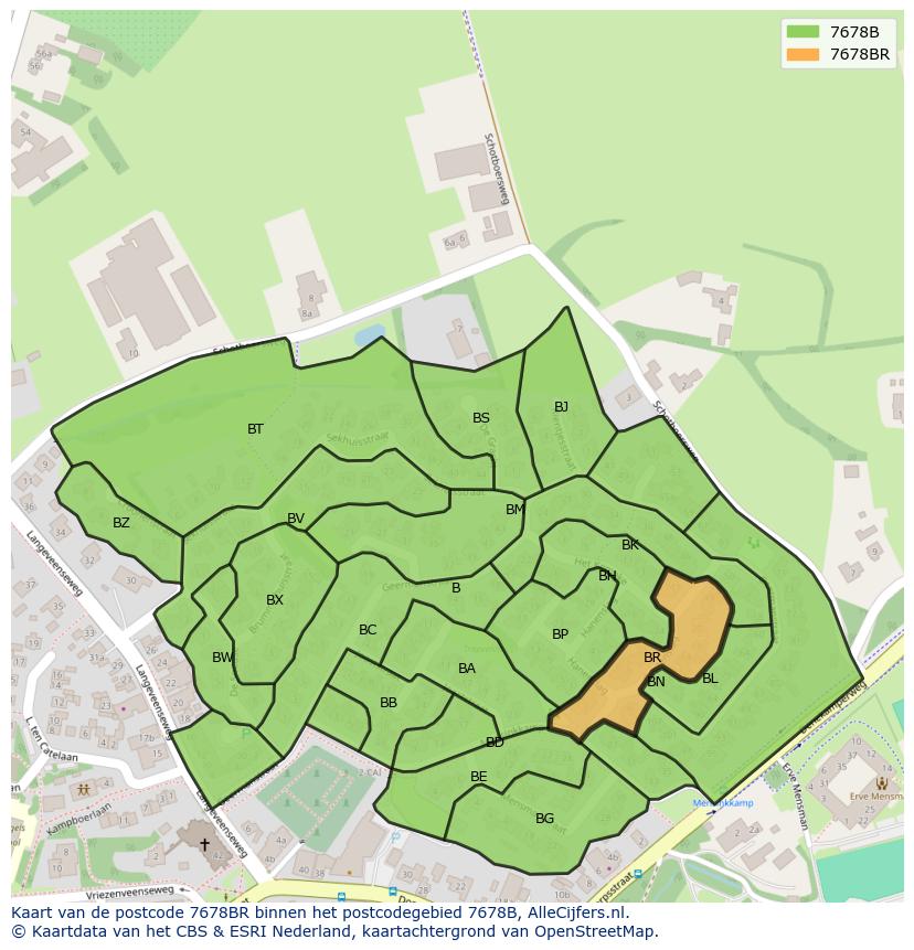 Afbeelding van het postcodegebied 7678 BR op de kaart.