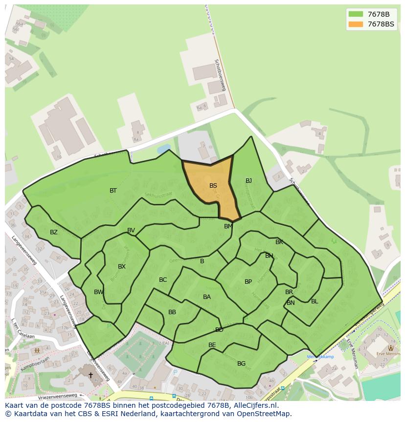 Afbeelding van het postcodegebied 7678 BS op de kaart.