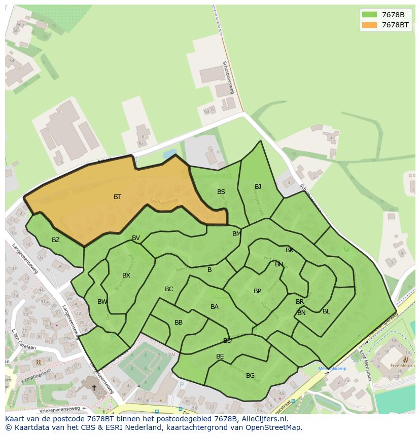 Afbeelding van het postcodegebied 7678 BT op de kaart.