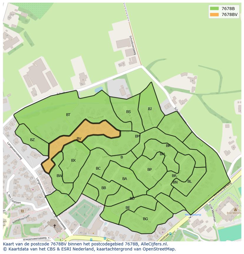 Afbeelding van het postcodegebied 7678 BV op de kaart.