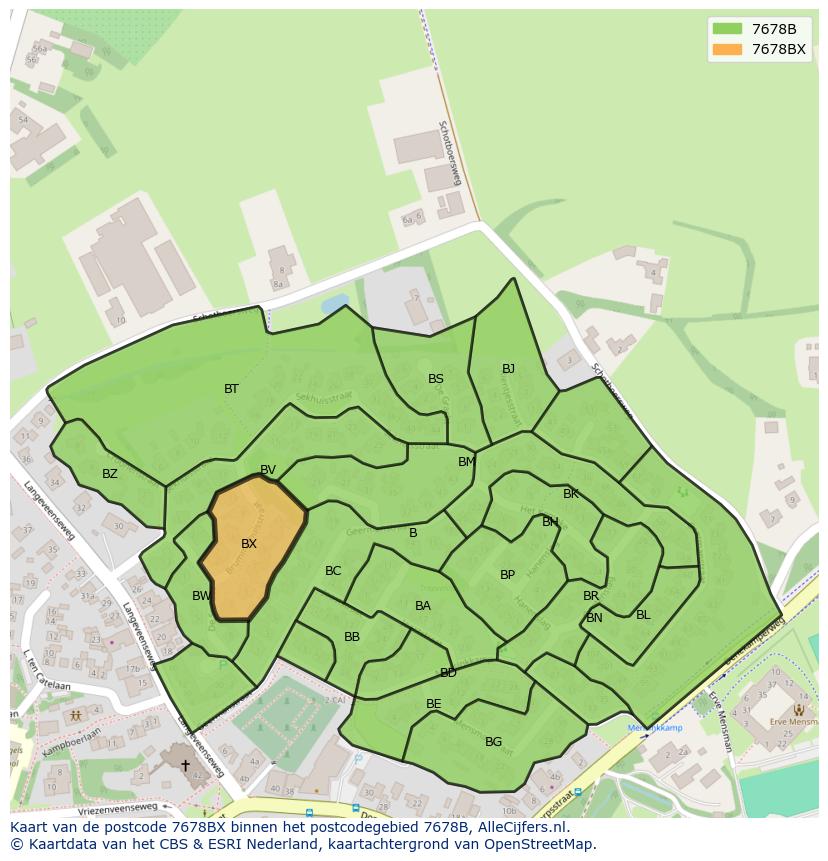 Afbeelding van het postcodegebied 7678 BX op de kaart.