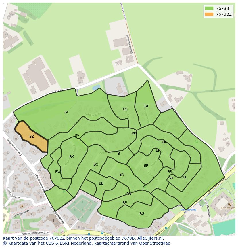 Afbeelding van het postcodegebied 7678 BZ op de kaart.