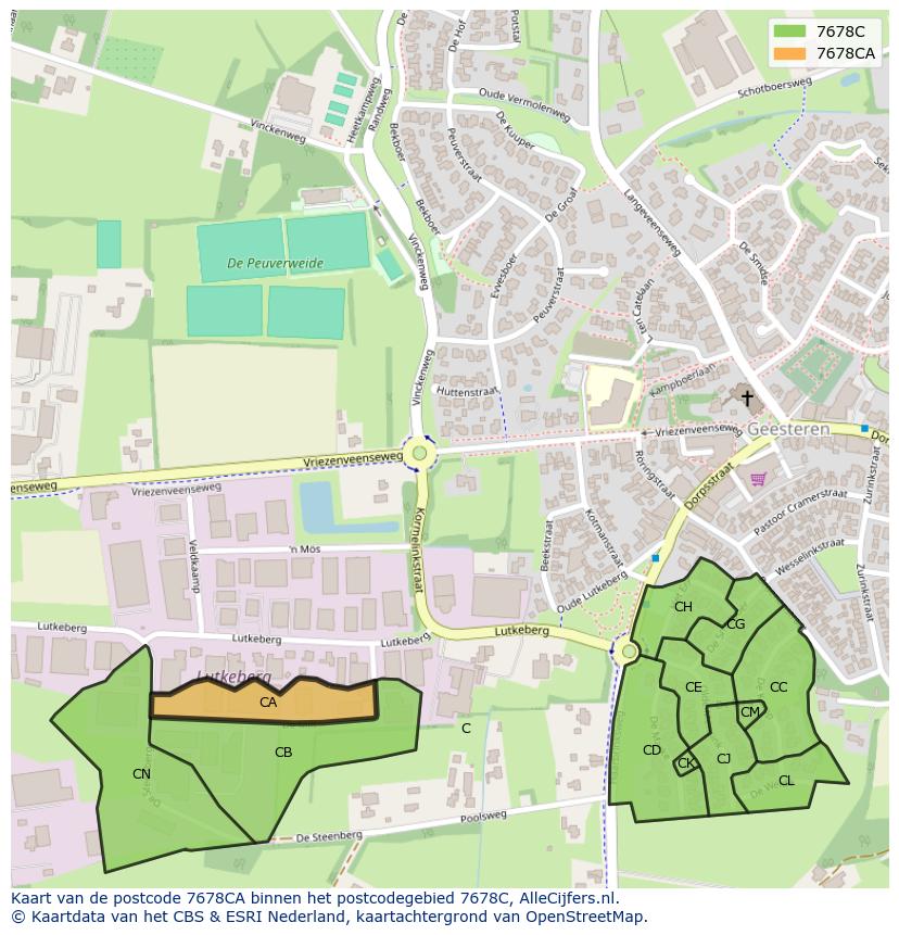 Afbeelding van het postcodegebied 7678 CA op de kaart.