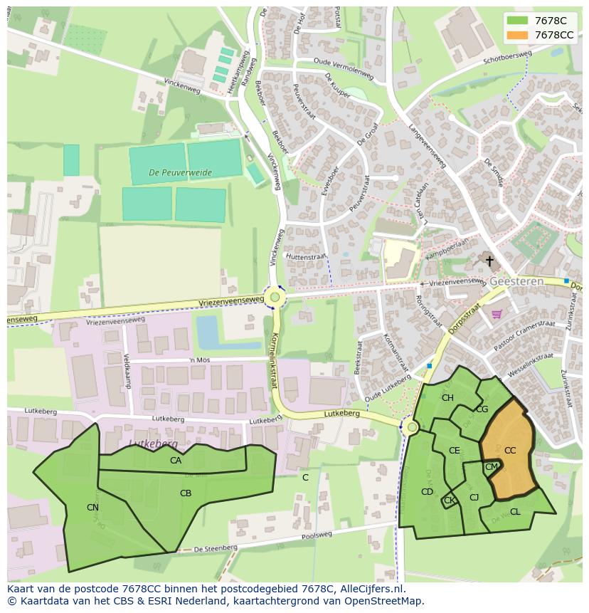 Afbeelding van het postcodegebied 7678 CC op de kaart.