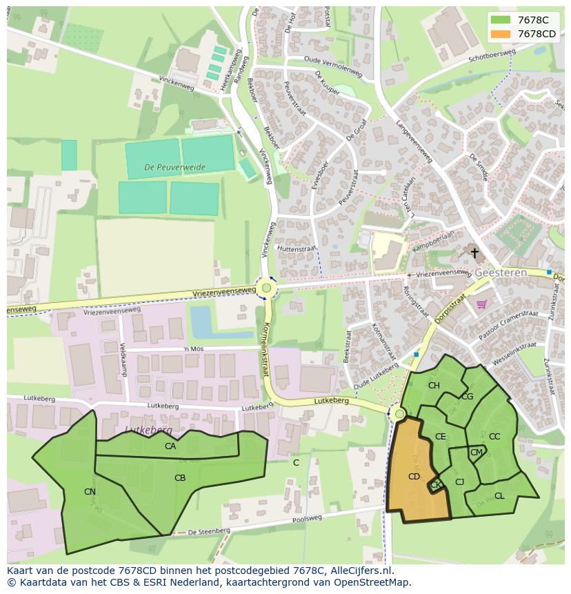 Afbeelding van het postcodegebied 7678 CD op de kaart.