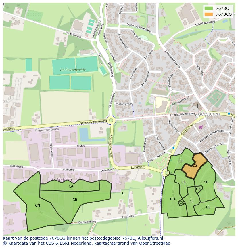 Afbeelding van het postcodegebied 7678 CG op de kaart.