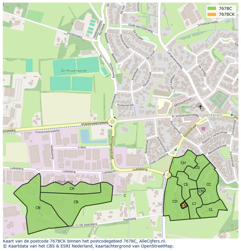 Afbeelding van het postcodegebied 7678 CK op de kaart.