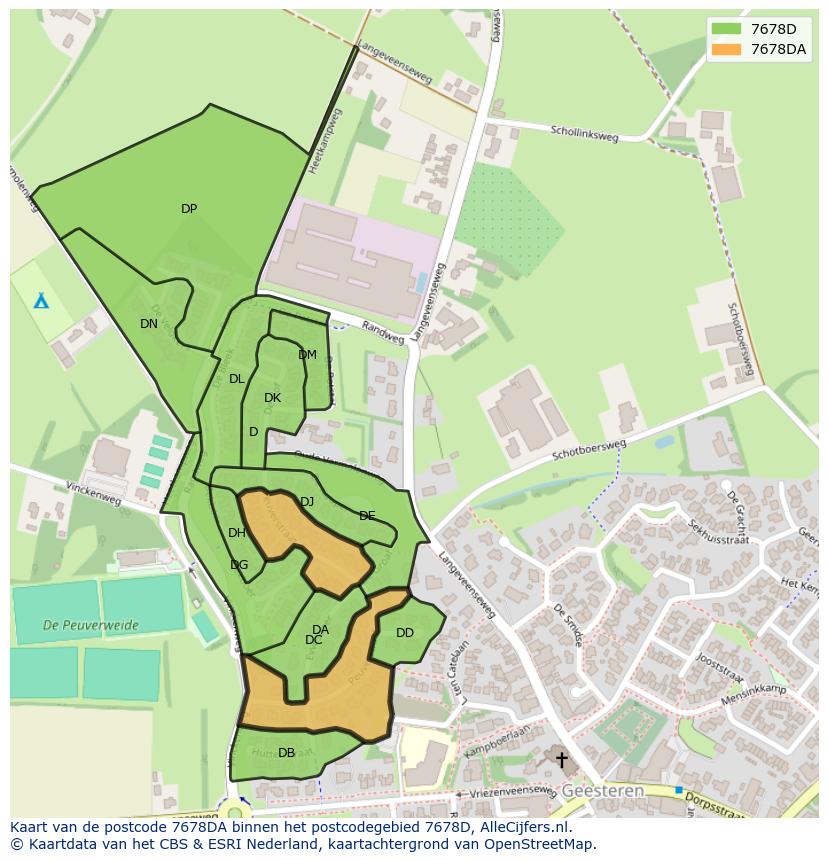 Afbeelding van het postcodegebied 7678 DA op de kaart.