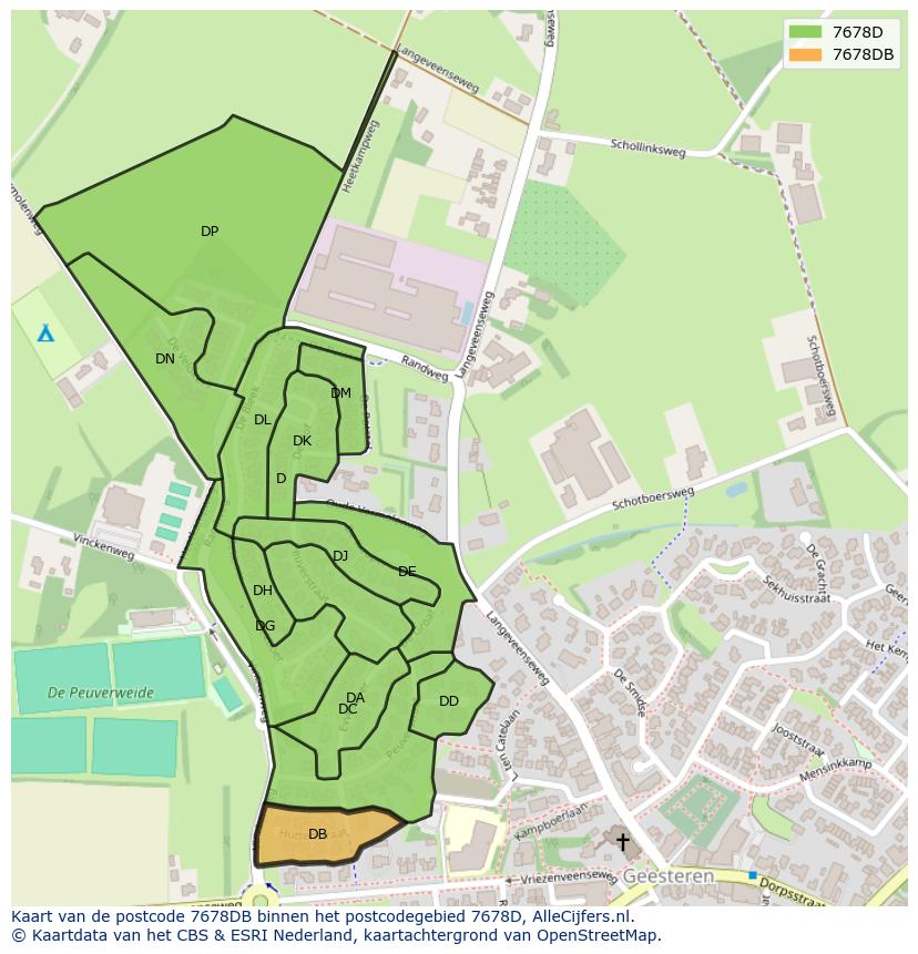 Afbeelding van het postcodegebied 7678 DB op de kaart.