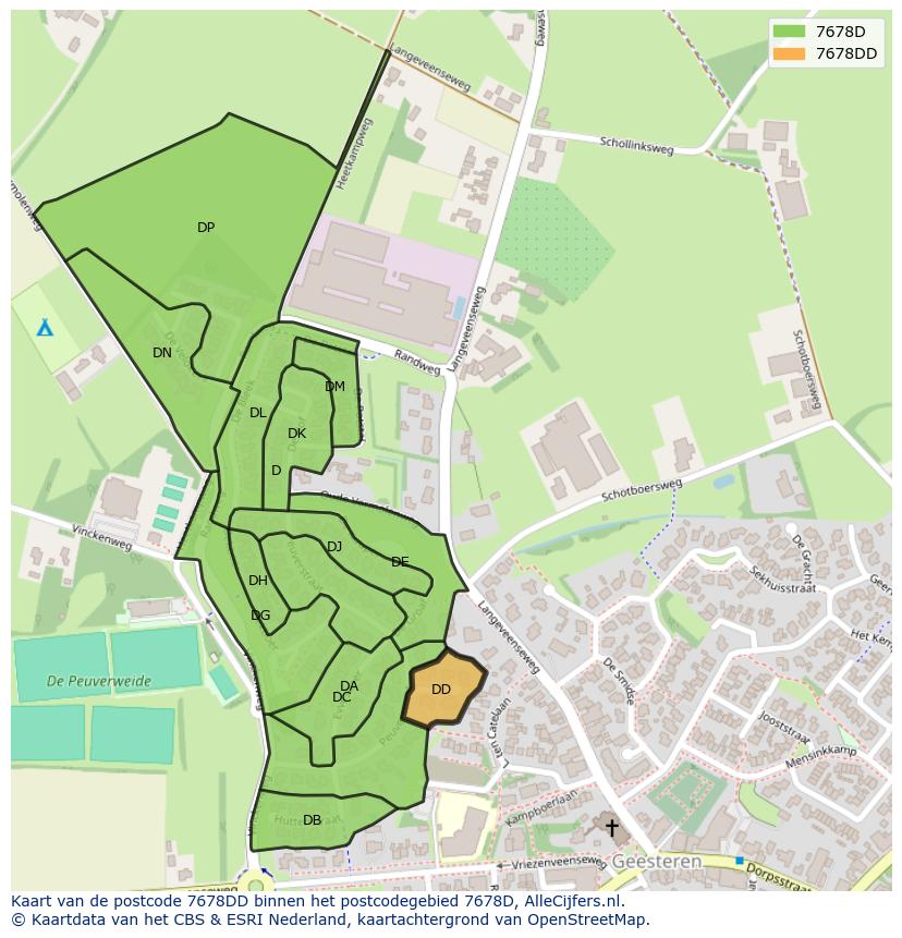 Afbeelding van het postcodegebied 7678 DD op de kaart.