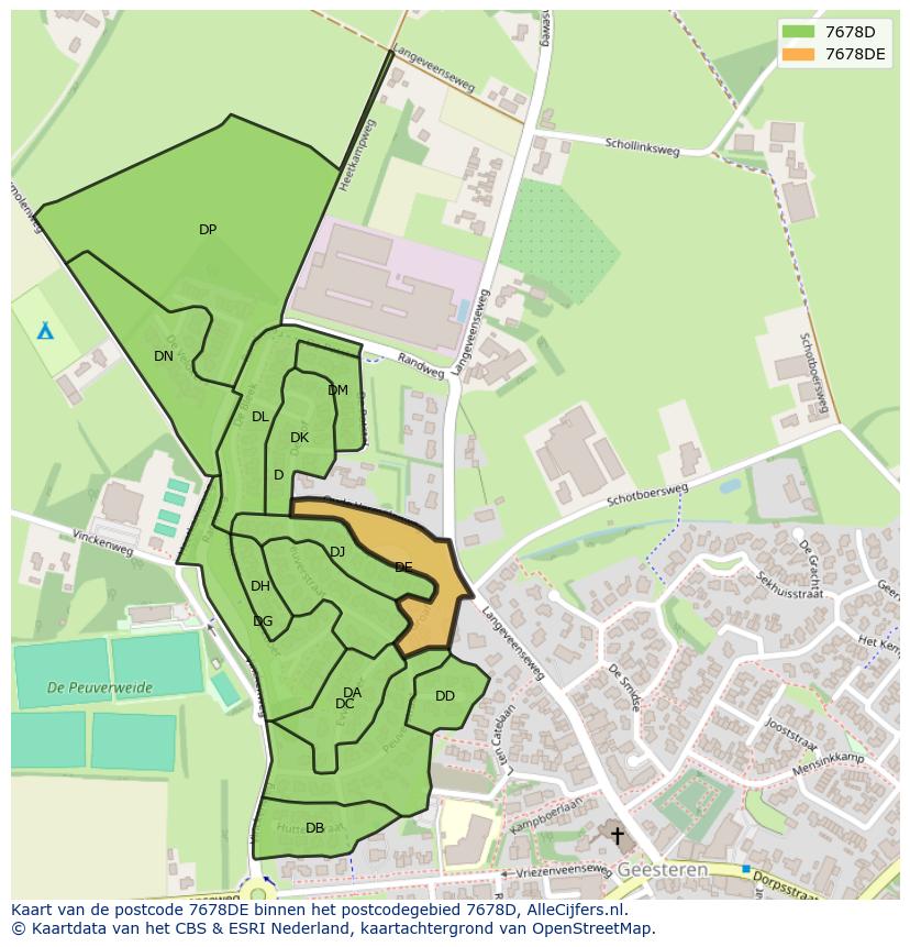 Afbeelding van het postcodegebied 7678 DE op de kaart.