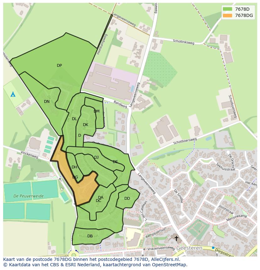 Afbeelding van het postcodegebied 7678 DG op de kaart.