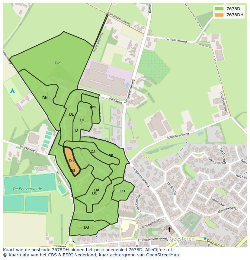 Afbeelding van het postcodegebied 7678 DH op de kaart.