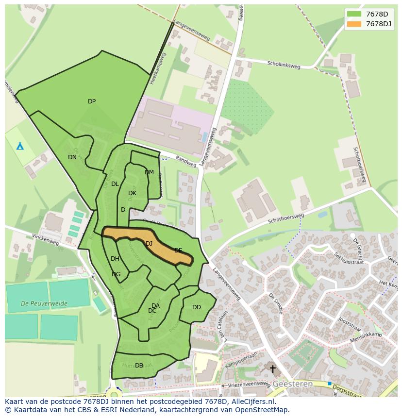 Afbeelding van het postcodegebied 7678 DJ op de kaart.