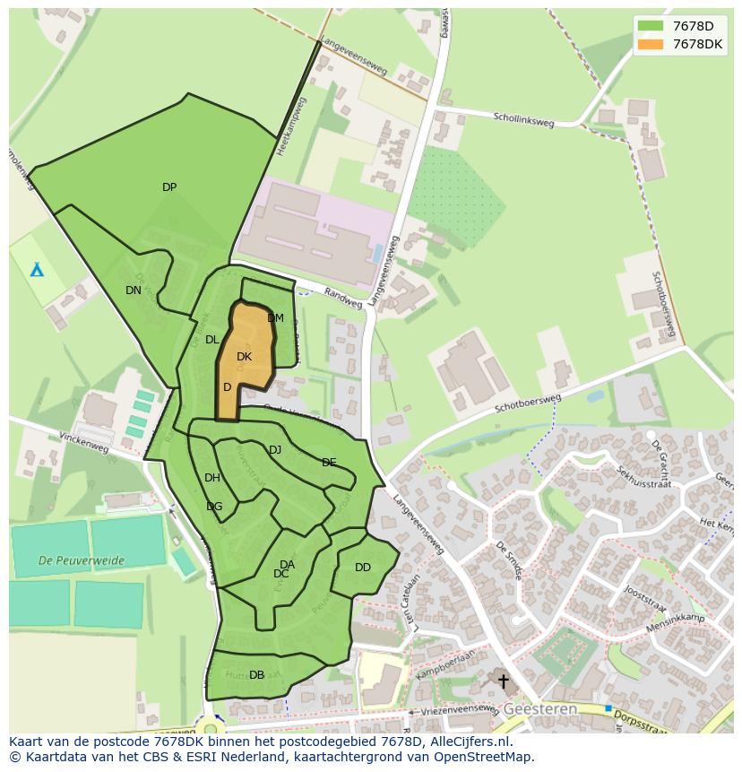 Afbeelding van het postcodegebied 7678 DK op de kaart.