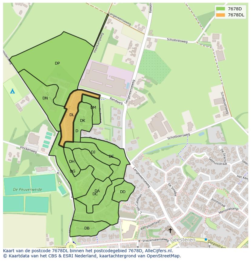 Afbeelding van het postcodegebied 7678 DL op de kaart.