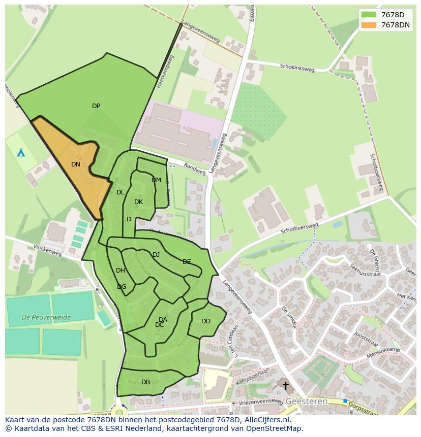 Afbeelding van het postcodegebied 7678 DN op de kaart.