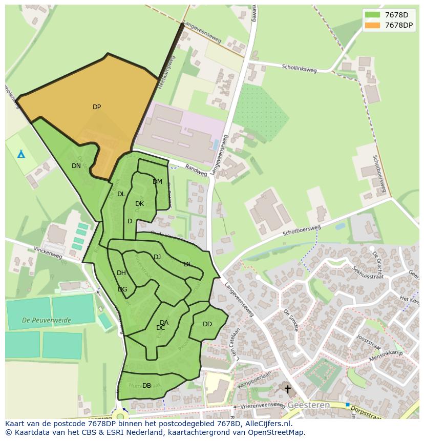 Afbeelding van het postcodegebied 7678 DP op de kaart.