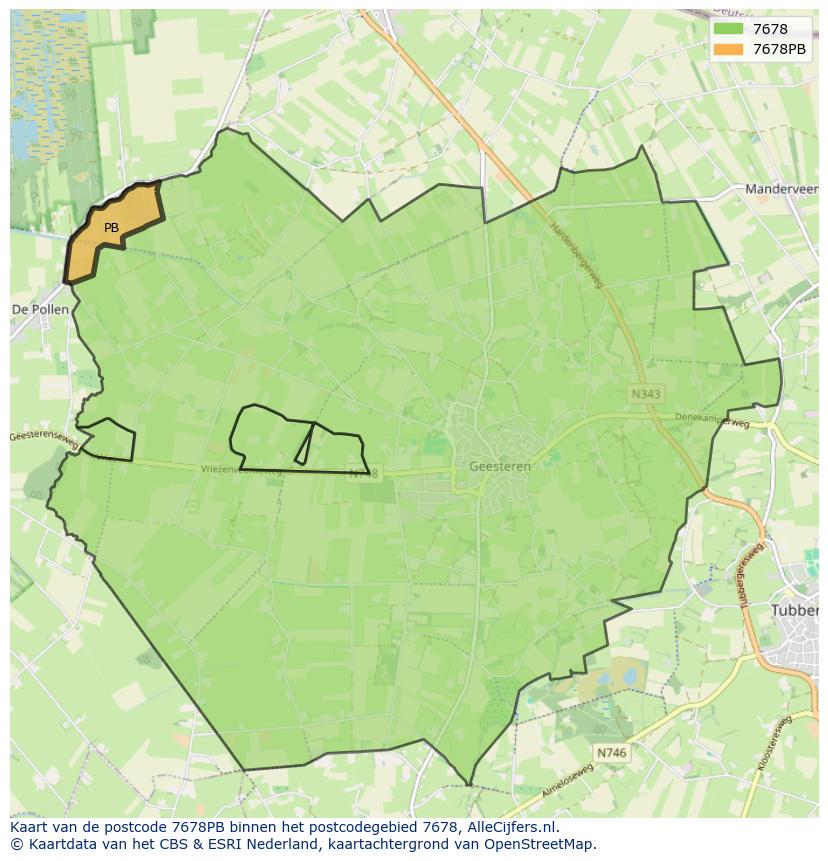 Afbeelding van het postcodegebied 7678 PB op de kaart.
