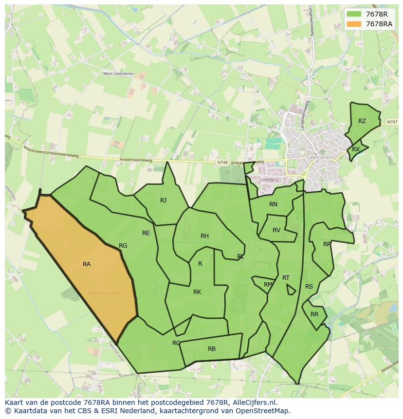 Afbeelding van het postcodegebied 7678 RA op de kaart.