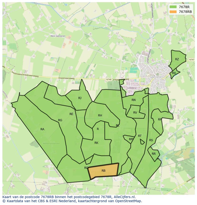 Afbeelding van het postcodegebied 7678 RB op de kaart.