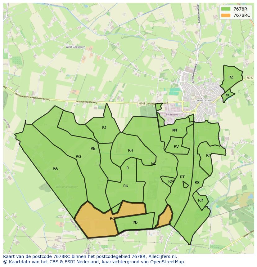 Afbeelding van het postcodegebied 7678 RC op de kaart.