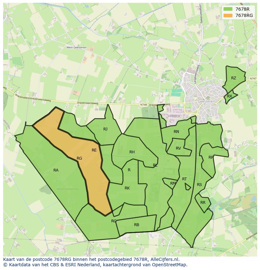 Afbeelding van het postcodegebied 7678 RG op de kaart.